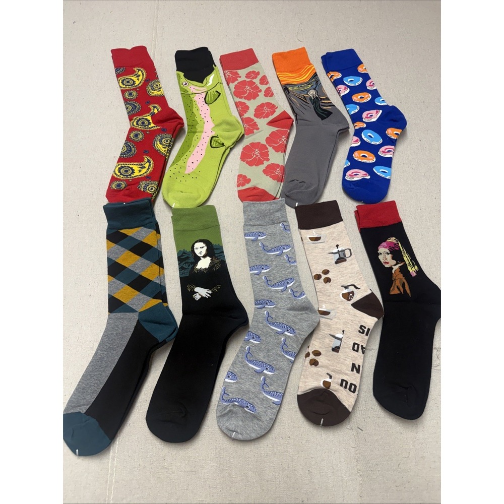 10 Pairs Men's Novelty Crew Socks Colorful Mixed Designs US 9–12 New #mixed11